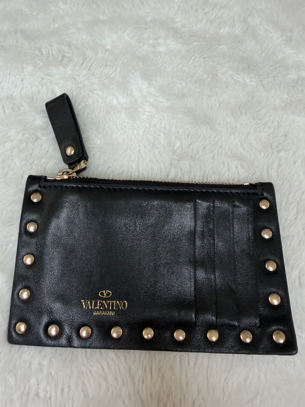 Valentino Garavani Black Leather Studded Coin Pouch